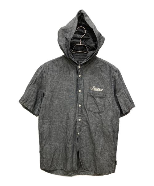 stussy（ステューシー）stussy (ステューシー) 00’ｓ リネン混フードシャツ グレー サイズ:SIZE Lの古着・服飾アイテム
