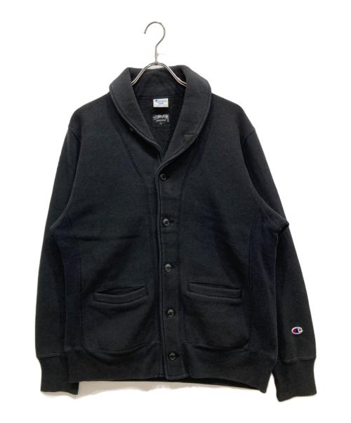 stussy（ステューシー）stussy (ステューシー) Champion (チャンピオン) 00’ｓエルボーパッチスウェットカーディガン ブラック サイズ:Ⅼの古着・服飾アイテム