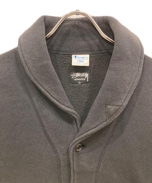 stussy（ステューシー）stussy (ステューシー) Champion (チャンピオン) 00’ｓエルボーパッチスウェットカーディガン ブラック サイズ:Ⅼの古着・服飾アイテム