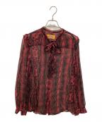 Hysteric Glamourヒステリックグラマー）の古着「SKULL PYTHON柄 フリルボウタイブラウス」｜ピンク