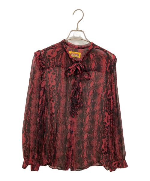 Hysteric Glamour（ヒステリックグラマー）Hysteric Glamour (ヒステリックグラマー) SKULL PYTHON柄 フリルボウタイブラウス ピンク サイズ:freeの古着・服飾アイテム