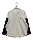 KEBOZケボズ）の古着「ワッフルヘンリーネックカットソー」｜ホワイト×ネイビー