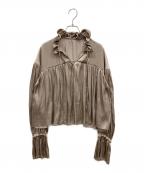 anuansアニュアンス）の古着「ネックフリルギャザーブラウス」｜ベージュ