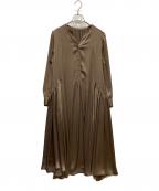 MOTOMACHI Zelalモトマチゼラール）の古着「ヴィンテージサテンサイドギャザー＆フレアーワンピース」｜ブラウン