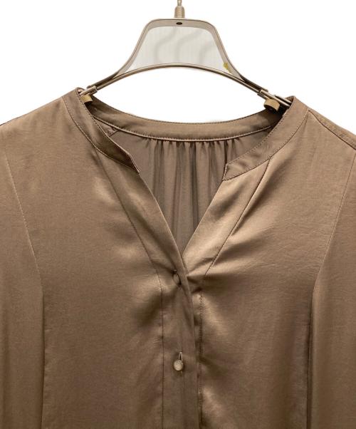MOTOMACHI Zelal（モトマチゼラール）MOTOMACHI Zelal (モトマチゼラール) ヴィンテージサテンサイドギャザー＆フレアーワンピース ブラウン サイズ:Ⅼの古着・服飾アイテム