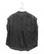 chignonシニヨン）の古着「カットジャガードブラウス」｜ブラック