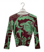 PLEATS PLEASEプリーツプリーズ）の古着「総柄プリーツカットソー」｜ボルドー×グリーン