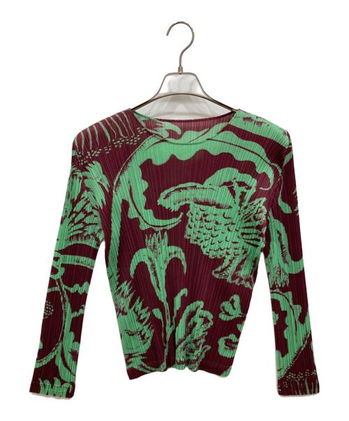 PLEATS PLEASE（プリーツプリーズ）PLEATS PLEASE (プリーツプリーズ) 総柄プリーツカットソー ボルドー×グリーン サイズ:-の古着・服飾アイテム