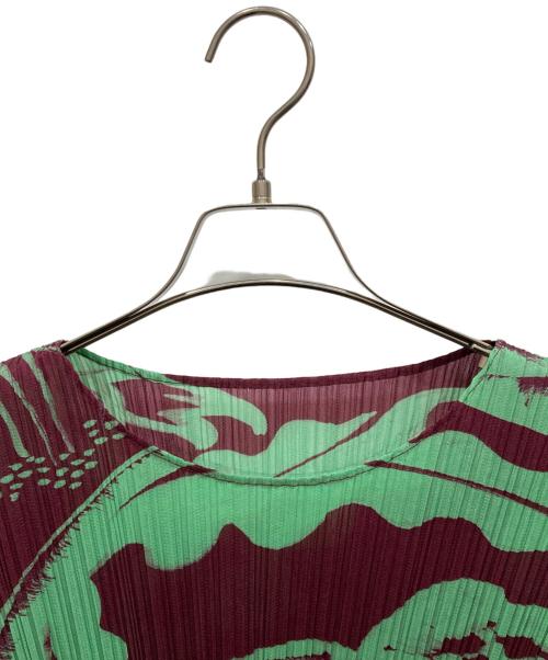 PLEATS PLEASE（プリーツプリーズ）PLEATS PLEASE (プリーツプリーズ) 総柄プリーツカットソー ボルドー×グリーン サイズ:-の古着・服飾アイテム