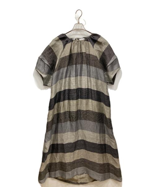 Lachement（ラシュモン）LACHEMENT (ラシュモン) ボーダーバックオープンワンピース グレー サイズ:36の古着・服飾アイテム