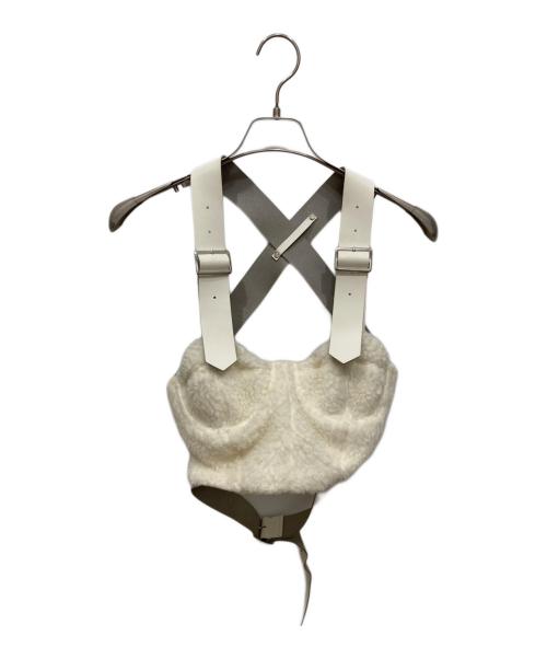 noir kei ninomiya（ノワール ケイ ニノミヤ）noir kei ninomiya (ノワール ケイ ニノミヤ) Fur Crop Top Leather Trim ホワイト サイズ:Sの古着・服飾アイテム