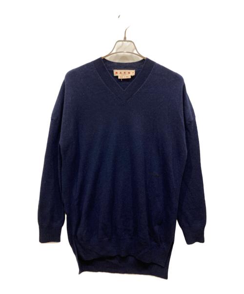 MARNI（マルニ）MARNI (マルニ) ロゴカシミア Vネック ロングセーター ネイビー サイズ:36の古着・服飾アイテム