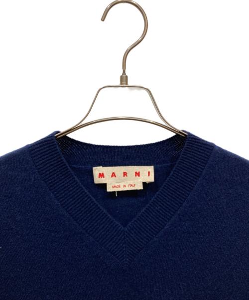 MARNI（マルニ）MARNI (マルニ) ロゴカシミア Vネック ロングセーター ネイビー サイズ:36の古着・服飾アイテム