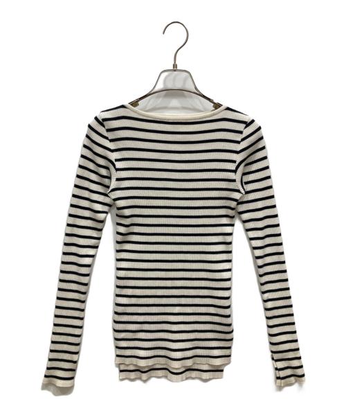 AURALEE（オーラリー）AURALEE (オーラリー) Ron Herman (ロンハーマン) ギザボートネックカットソー ホワイト×ブラックの古着・服飾アイテム