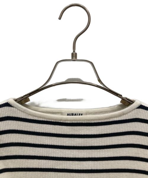 AURALEE（オーラリー）AURALEE (オーラリー) Ron Herman (ロンハーマン) ギザボートネックカットソー ホワイト×ブラックの古着・服飾アイテム