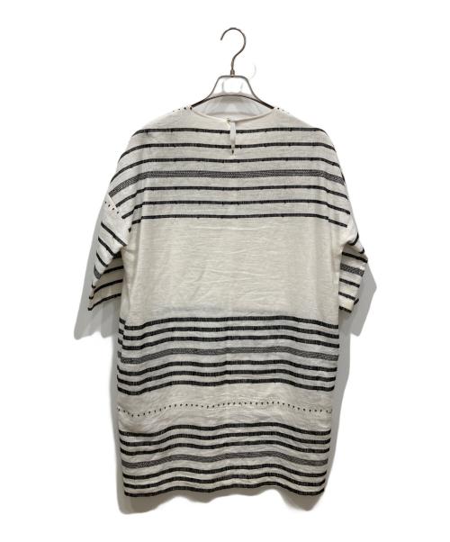 BEARDSLEY（ビアズリー）BEARDSLEY (ビアズリー) リネン刺繍ボーダーワンピース ホワイト×ブラック サイズ:freeの古着・服飾アイテム