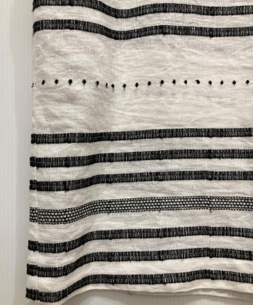 BEARDSLEY（ビアズリー）BEARDSLEY (ビアズリー) リネン刺繍ボーダーワンピース ホワイト×ブラック サイズ:freeの古着・服飾アイテム