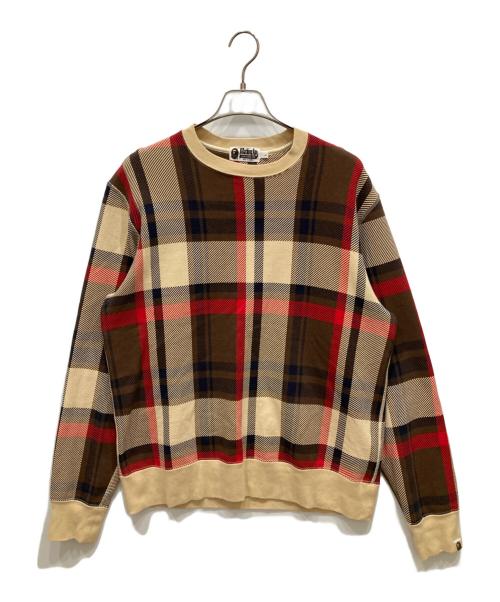 A BATHING APE（アベイシングエイプ）A BATHING APE (ア ベイシング エイプ) クルーネックスウェット ベージュ×レッド サイズ:Ⅼの古着・服飾アイテム
