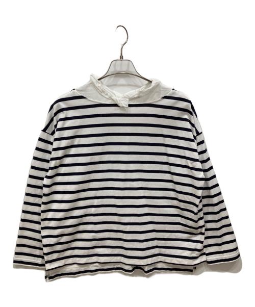 porter des boutons（ポルテデブトン）porter des boutons (ポルテデブトン) フリルカラーバスクシャツ ホワイト×ネイビー サイズ:-の古着・服飾アイテム