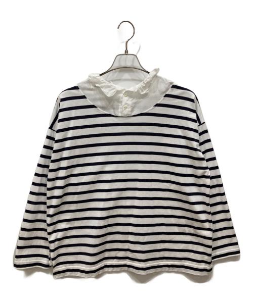 porter des boutons（ポルテデブトン）porter des boutons (ポルテデブトン) フリルカラーバスクシャツ ホワイト×ネイビー サイズ:-の古着・服飾アイテム