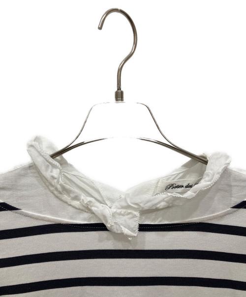 porter des boutons（ポルテデブトン）porter des boutons (ポルテデブトン) フリルカラーバスクシャツ ホワイト×ネイビー サイズ:-の古着・服飾アイテム