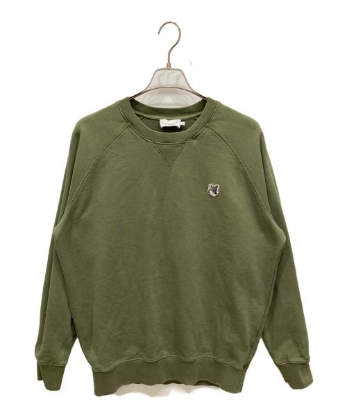 maison kitsune（メゾンキツネ）MAISON KITSUNE (メゾンキツネ) GREY FOX HEAD PATCH スウェット グリーン サイズ:XLの古着・服飾アイテム