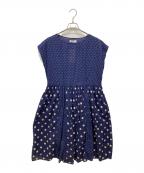 SOILソイル）の古着「ドットプリントボートネックフレンチスリーブワンピース」｜ネイビー