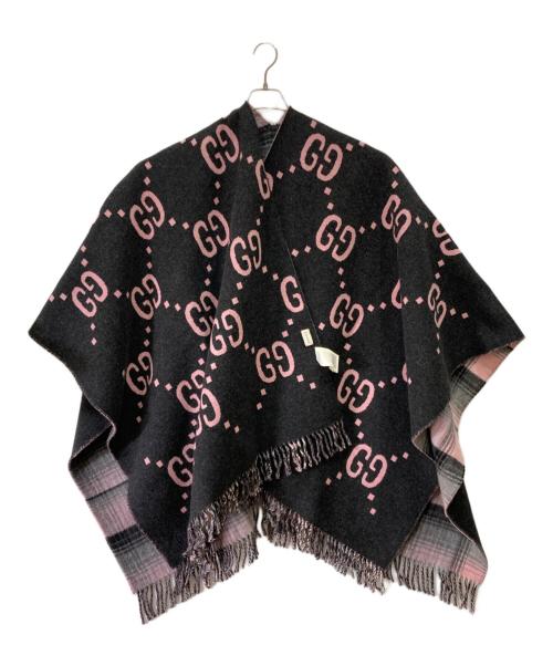 GUCCI（グッチ）GUCCI (グッチ) リバーシブル GGウール ケープ ポンチョ ブラック×ピンク サイズ:freeの古着・服飾アイテム