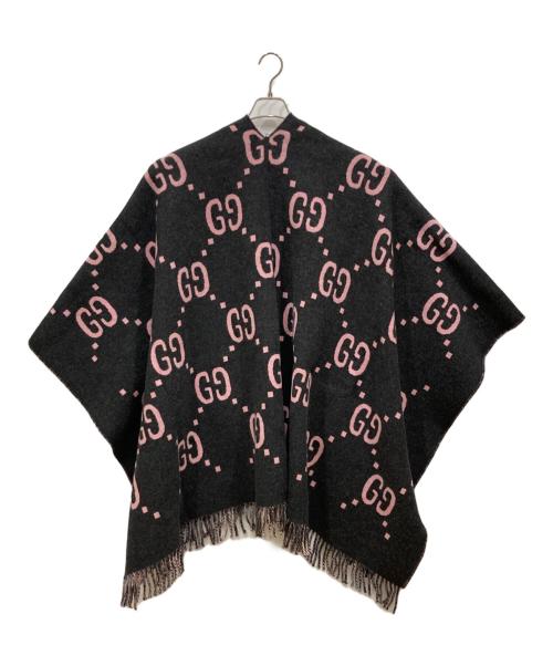 GUCCI（グッチ）GUCCI (グッチ) リバーシブル GGウール ケープ ポンチョ ブラック×ピンク サイズ:freeの古着・服飾アイテム