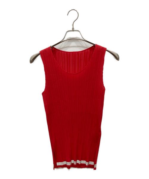 PLEATS PLEASE（プリーツプリーズ）PLEATS PLEASE (プリーツプリーズ) ノースリーブプリーツカットソー レッド サイズ:SIZE Freeの古着・服飾アイテム