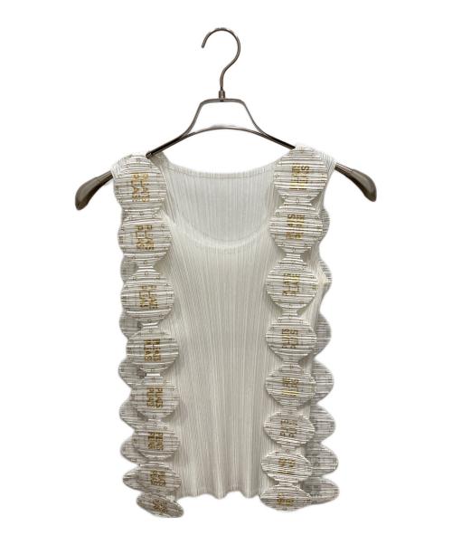 PLEATS PLEASE（プリーツプリーズ）PLEATS PLEASE (プリーツプリーズ) ノースリーブプリーツカットソー ホワイト サイズ:SIZE 3の古着・服飾アイテム