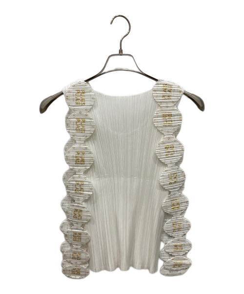 PLEATS PLEASE（プリーツプリーズ）PLEATS PLEASE (プリーツプリーズ) ノースリーブプリーツカットソー ホワイト サイズ:SIZE 3の古着・服飾アイテム