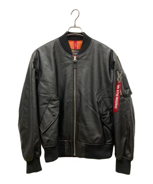 ALPHA INDUSTRIES（アルファインダストリーズ）ALPHA INDUSTRIES (アルファインダストリーズ) MA-1 フェイクレザージャケット ブラック×オレンジ サイズ:SIZE 02の古着・服飾アイテム