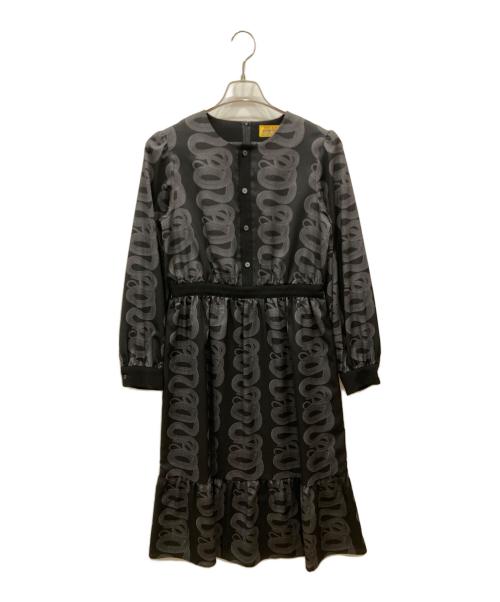 Hysteric Glamour（ヒステリックグラマー）Hysteric Glamour (ヒステリックグラマー) SNAKE LOOP柄 ギャザーワンピース ブラック サイズ:freeの古着・服飾アイテム