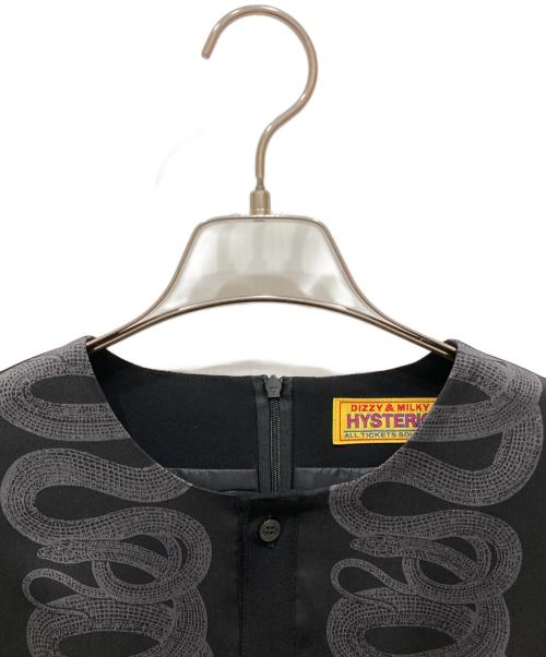 Hysteric Glamour（ヒステリックグラマー）Hysteric Glamour (ヒステリックグラマー) SNAKE LOOP柄 ギャザーワンピース ブラック サイズ:freeの古着・服飾アイテム