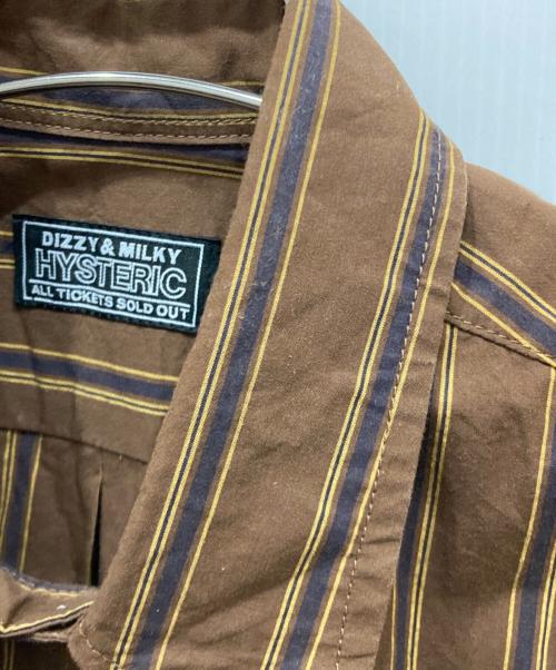 Hysteric Glamour（ヒステリックグラマー）Hysteric Glamour (ヒステリックグラマー) HYS TIMES刺繍 ランダムストライプ ボタンダウンシャツ ブラウン サイズ:XLの古着・服飾アイテム