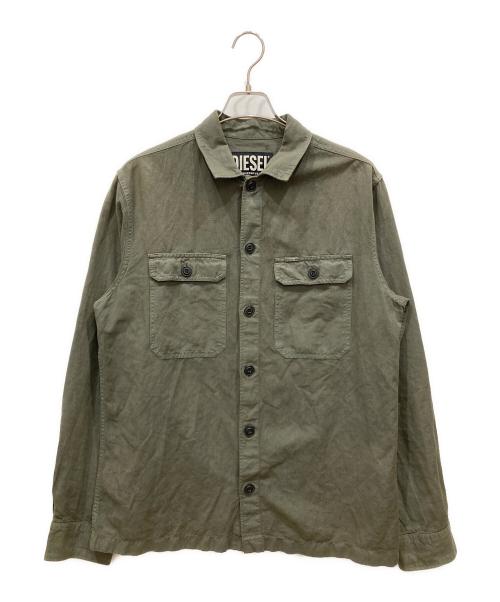 DIESEL（ディーゼル）DIESEL (ディーゼル) S-HIRT-OUT コットンリネンシャツ グリーン サイズ:SIZE Mの古着・服飾アイテム