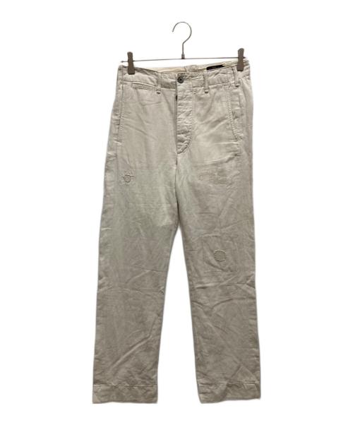 RRL（ダブルアールエル）RRL (ダブルアールエル) リペア加工リネン混パンツ アイボリー サイズ:SIZE 66cm (W26)の古着・服飾アイテム