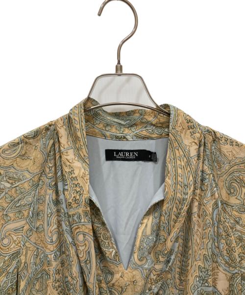 LAUREN RALPH LAUREN（ローレンラルフローレン）LAUREN RALPH LAUREN (ローレンラルフローレン) ペイズリー柄ボウタイシフォンワンピース ベージュ サイズ:2の古着・服飾アイテム