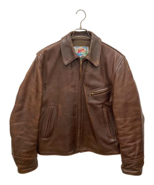 Aero LEATHER（エアロレザー）Aero LEATHER (エアロレザー) ハーフベルトシングルライダースアルパカウールライナージャケット ブラウン サイズ:40の古着・服飾アイテム