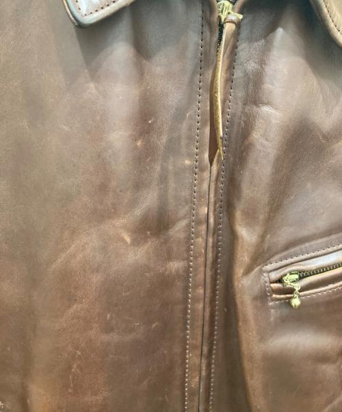 Aero LEATHER（エアロレザー）Aero LEATHER (エアロレザー) ハーフベルトシングルライダースアルパカウールライナージャケット ブラウン サイズ:40の古着・服飾アイテム