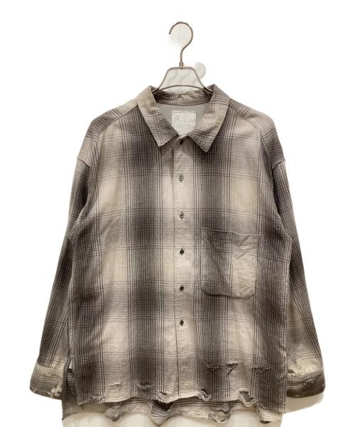 ANCELLM（アンセルム）ANCELLM (アンセルム) DAMAGED FLANNEL CHECK SHIRT ベージュ サイズ:1の古着・服飾アイテム