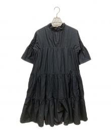 merlette（マーレット）の古着「スタンドネック スモッキングスリーブワンピース」｜ネイビー