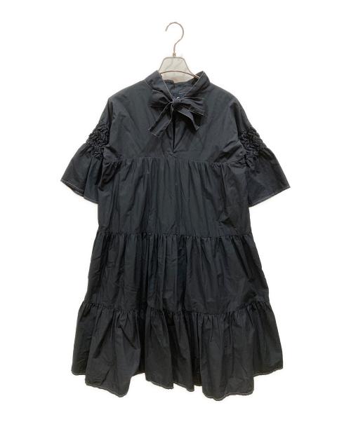 merlette（マーレット）Merlette (マーレット) スタンドネック スモッキングスリーブワンピース ネイビー サイズ:SIZE XSの古着・服飾アイテム