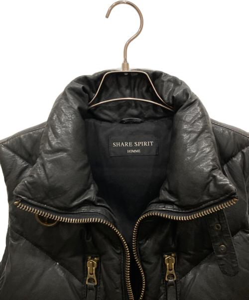 SHARE SPIRIT（シェアスピリット）SHARE SPIRIT (シェアスピリット) ラムレザーダウンベスト ブラック サイズ:Lの古着・服飾アイテム