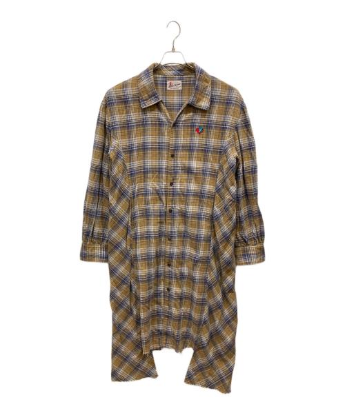 Hysteric Glamour（ヒステリックグラマー）Hysteric Glamour (ヒステリックグラマー) HEART BREAKER刺繍 グランジカスタムシャツワンピース ベージュ×ブルー サイズ:freeの古着・服飾アイテム