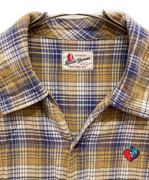 Hysteric Glamour（ヒステリックグラマー）Hysteric Glamour (ヒステリックグラマー) HEART BREAKER刺繍 グランジカスタムシャツワンピース ベージュ×ブルー サイズ:freeの古着・服飾アイテム