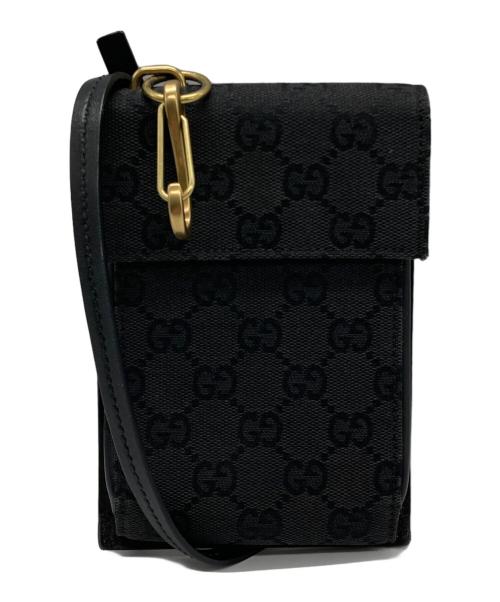 GUCCI（グッチ）GUCCI (グッチ) GGキャンバスフラップショルダーポーチ ブラックの古着・服飾アイテム