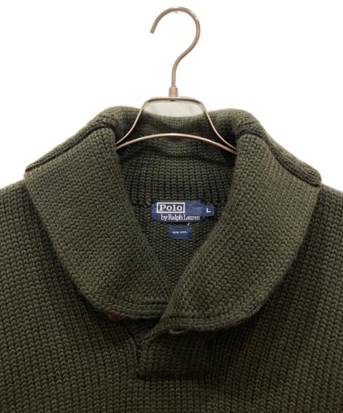 POLO RALPH LAUREN（ポロ・ラルフローレン）POLO RALPH LAUREN (ポロ・ラルフローレン) ショールカラーニット カーキ サイズ:Ⅼの古着・服飾アイテム