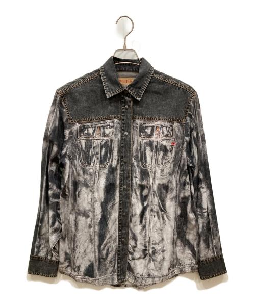 DIESEL（ディーゼル）DIESEL (ディーゼル) トロンプルイユ デニム転写プリントシャツ グレー サイズ:38の古着・服飾アイテム